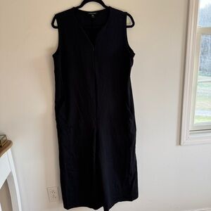 Eileen Fisher Elegant Black Cotton Ponte Jump Suit Easy Fit Cropped Length Large
